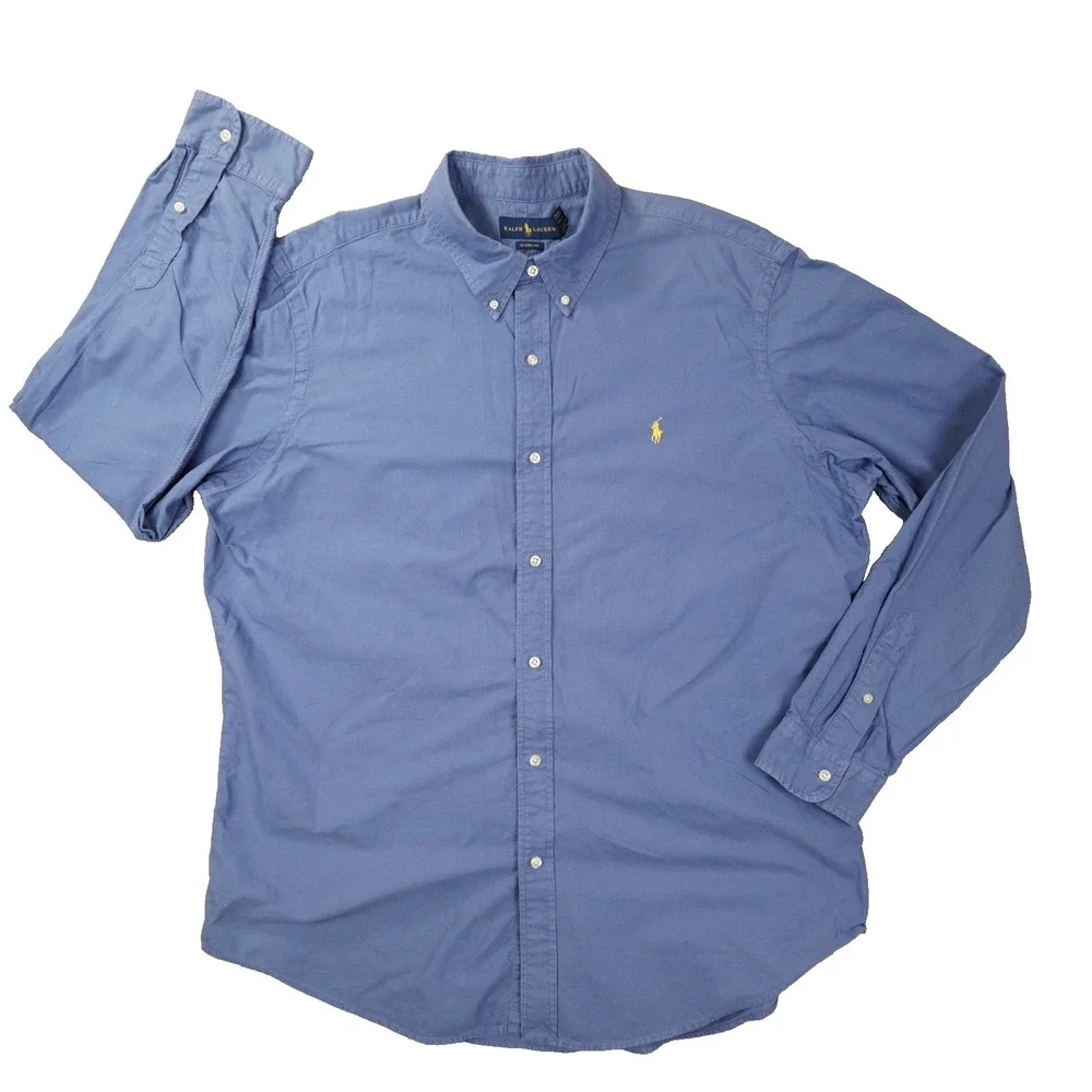 Ralph Lauren Classic Fit Button Up Shirt Men's XXL Blue Preppy Old Money